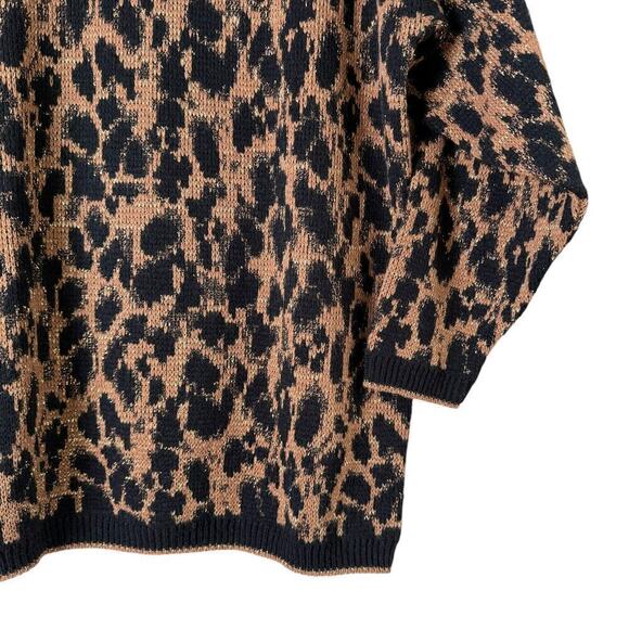 Vintage 80s Crewneck Leopard Pullover Knit Sweater Black Brown Metallic Gold, L - Picture 6 of 11